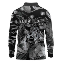 Personalised Maori Romantic Valentine Long Sleeve Polo Shirt The Hongi Kiss Black Galaxy DT05 - Polynesian Pride