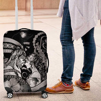 Maori Romantic Valentine Luggage Cover The Hongi Kiss Black Galaxy DT05 Black - Polynesian Pride