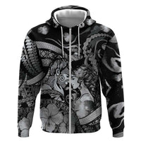 Personalised Maori Romantic Valentine Zip Hoodie The Hongi Kiss Black Galaxy DT05 Zip Hoodie Black - Polynesian Pride