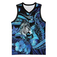 Personalised Maori Romantic Valentine Basketball Jersey The Hongi Kiss Blue Galaxy DT05 Unisex Blue - Polynesian Pride