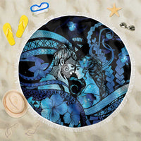 Maori Romantic Valentine Beach Blanket The Hongi Kiss Blue Galaxy DT05 One Size 150cm Blue - Polynesian Pride
