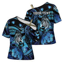 Personalised Maori Romantic Valentine Cross Shoulder Shirt The Hongi Kiss Blue Galaxy DT05 - Polynesian Pride