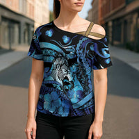 Personalised Maori Romantic Valentine Cross Shoulder Shirt The Hongi Kiss Blue Galaxy DT05 - Polynesian Pride