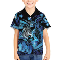 Personalised Maori Romantic Valentine Family Matching Puletasi and Hawaiian Shirt The Hongi Kiss Blue Galaxy