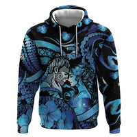 Personalised Maori Romantic Valentine Hoodie The Hongi Kiss Blue Galaxy DT05 Pullover Hoodie Blue - Polynesian Pride