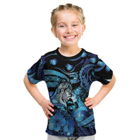Personalised Maori Romantic Valentine Kid T Shirt The Hongi Kiss Blue Galaxy DT05 Blue - Polynesian Pride