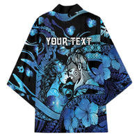 Personalised Maori Romantic Valentine Kimono The Hongi Kiss Blue Galaxy DT05 - Polynesian Pride