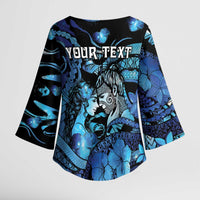 Personalised Maori Romantic Valentine Kimono Sleeve Blouse The Hongi Kiss Blue Galaxy DT05 - Polynesian Pride