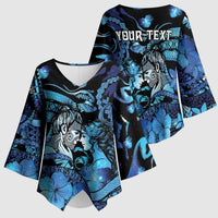 Personalised Maori Romantic Valentine Kimono Sleeve Blouse The Hongi Kiss Blue Galaxy DT05 - Polynesian Pride