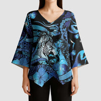 Personalised Maori Romantic Valentine Kimono Sleeve Blouse The Hongi Kiss Blue Galaxy DT05 - Polynesian Pride