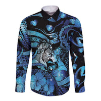 Personalised Maori Romantic Valentine Long Sleeve Button Shirt The Hongi Kiss Blue Galaxy DT05 Unisex Blue - Polynesian Pride