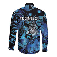 Personalised Maori Romantic Valentine Long Sleeve Button Shirt The Hongi Kiss Blue Galaxy DT05 - Polynesian Pride
