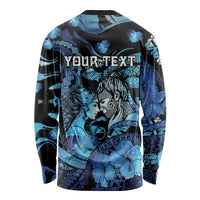 Personalised Maori Romantic Valentine Long Sleeve Shirt The Hongi Kiss Blue Galaxy DT05 - Polynesian Pride