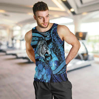 Personalised Maori Romantic Valentine Men Tank Top The Hongi Kiss Blue Galaxy DT05 Blue - Polynesian Pride
