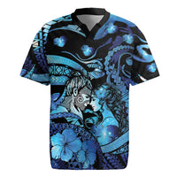 Personalised Maori Romantic Valentine Rugby Jersey The Hongi Kiss Blue Galaxy DT05 Blue - Polynesian Pride