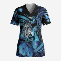 Personalised Maori Romantic Valentine Scrub Top The Hongi Kiss Blue Galaxy DT05 Adult Blue - Polynesian Pride