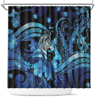 Maori Romantic Valentine Shower Curtain The Hongi Kiss Blue Galaxy DT05 Blue - Polynesian Pride