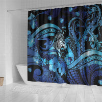 Maori Romantic Valentine Shower Curtain The Hongi Kiss Blue Galaxy DT05 - Polynesian Pride
