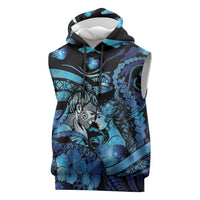 Personalised Maori Romantic Valentine Sleeveless Hoodie The Hongi Kiss Blue Galaxy DT05 Blue - Polynesian Pride