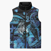 Personalised Maori Romantic Valentine Sleeveless Puffer Jacket The Hongi Kiss Blue Galaxy DT05 Unisex Blue - Polynesian Pride