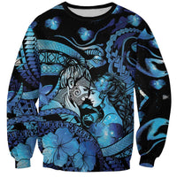 Personalised Maori Romantic Valentine Sweatshirt The Hongi Kiss Blue Galaxy DT05 Unisex Blue - Polynesian Pride