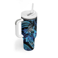 Personalised Maori Romantic Valentine Tumbler With Handle The Hongi Kiss Blue Galaxy DT05 - Polynesian Pride