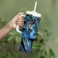 Personalised Maori Romantic Valentine Tumbler With Handle The Hongi Kiss Blue Galaxy DT05 - Polynesian Pride