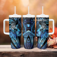 Personalised Maori Romantic Valentine Tumbler With Handle The Hongi Kiss Blue Galaxy DT05 - Polynesian Pride
