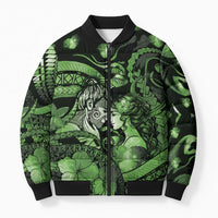 Personalised Maori Romantic Valentine Bomber Puffer Jacket The Hongi Kiss Green Galaxy DT05 Unisex Green - Polynesian Pride