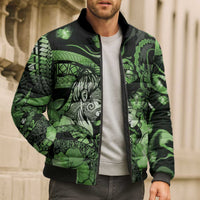 Personalised Maori Romantic Valentine Bomber Puffer Jacket The Hongi Kiss Green Galaxy DT05 - Polynesian Pride