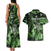 Personalised Maori Romantic Valentine Couples Matching Tank Maxi Dress and Hawaiian Shirt The Hongi Kiss Green Galaxy