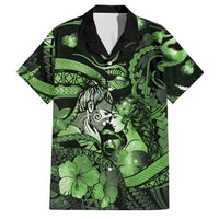 Personalised Maori Romantic Valentine Family Matching Long Sleeve Bodycon Dress and Hawaiian Shirt The Hongi Kiss Green Galaxy