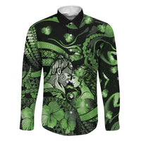 Personalised Maori Romantic Valentine Family Matching Off The Shoulder Long Sleeve Dress and Hawaiian Shirt The Hongi Kiss Green Galaxy