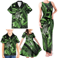 Personalised Maori Romantic Valentine Family Matching Tank Maxi Dress and Hawaiian Shirt The Hongi Kiss Green Galaxy