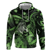 Personalised Maori Romantic Valentine Hoodie The Hongi Kiss Green Galaxy DT05 Pullover Hoodie Green - Polynesian Pride