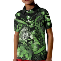 Personalised Maori Romantic Valentine Kid Polo Shirt The Hongi Kiss Green Galaxy DT05 Kid Green - Polynesian Pride