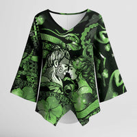 Personalised Maori Romantic Valentine Kimono Sleeve Blouse The Hongi Kiss Green Galaxy DT05 Female Green - Polynesian Pride