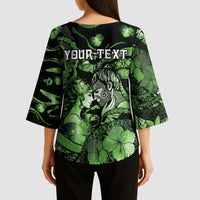 Personalised Maori Romantic Valentine Kimono Sleeve Blouse The Hongi Kiss Green Galaxy DT05 - Polynesian Pride