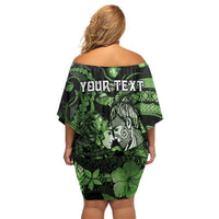 Personalised Maori Romantic Valentine Off Shoulder Short Dress The Hongi Kiss Green Galaxy