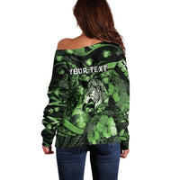 Personalised Maori Romantic Valentine Off Shoulder Sweater The Hongi Kiss Green Galaxy DT05 - Polynesian Pride