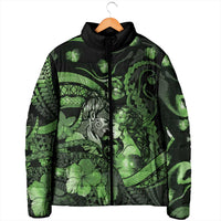 Personalised Maori Romantic Valentine Padded Jacket The Hongi Kiss Green Galaxy DT05 - Polynesian Pride