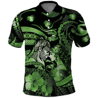 Personalised Maori Romantic Valentine Polo Shirt The Hongi Kiss Green Galaxy