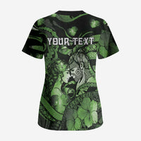 Personalised Maori Romantic Valentine Scrub Top The Hongi Kiss Green Galaxy DT05 - Polynesian Pride