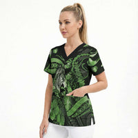 Personalised Maori Romantic Valentine Scrub Top The Hongi Kiss Green Galaxy DT05 - Polynesian Pride