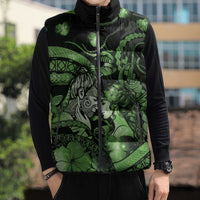 Personalised Maori Romantic Valentine Sleeveless Puffer Jacket The Hongi Kiss Green Galaxy DT05 - Polynesian Pride