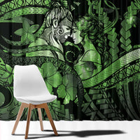 Maori Romantic Valentine Window Curtain The Hongi Kiss Green Galaxy DT05 - Polynesian Pride