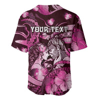 Personalised Maori Romantic Valentine Baseball Jersey The Hongi Kiss Pink Galaxy DT05 - Polynesian Pride