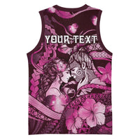 Personalised Maori Romantic Valentine Basketball Jersey The Hongi Kiss Pink Galaxy