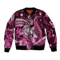 Personalised Maori Romantic Valentine Bomber Jacket The Hongi Kiss Pink Galaxy DT05 Unisex Pink - Polynesian Pride