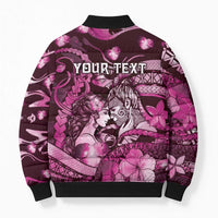 Personalised Maori Romantic Valentine Bomber Puffer Jacket The Hongi Kiss Pink Galaxy DT05 - Polynesian Pride